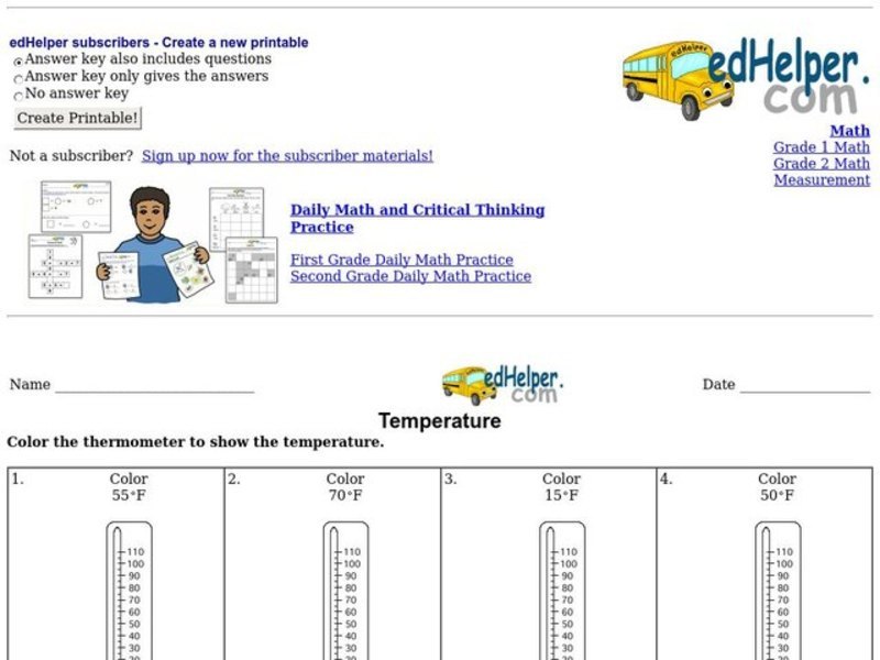 Temperature Worksheet