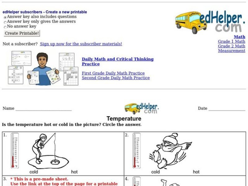 Temperature Worksheet