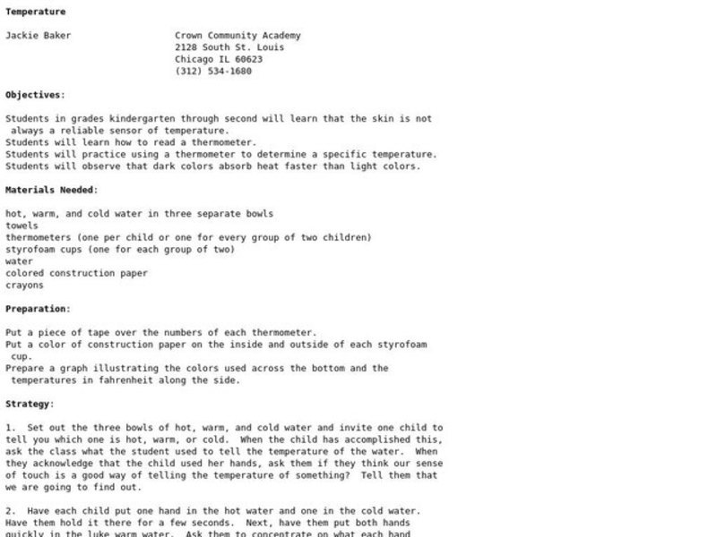 Temperature Lesson Plan