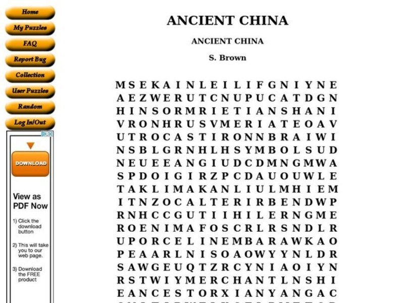 Ancient China Worksheet