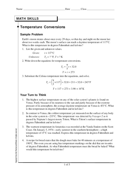 Temperature Conversions Worksheet
