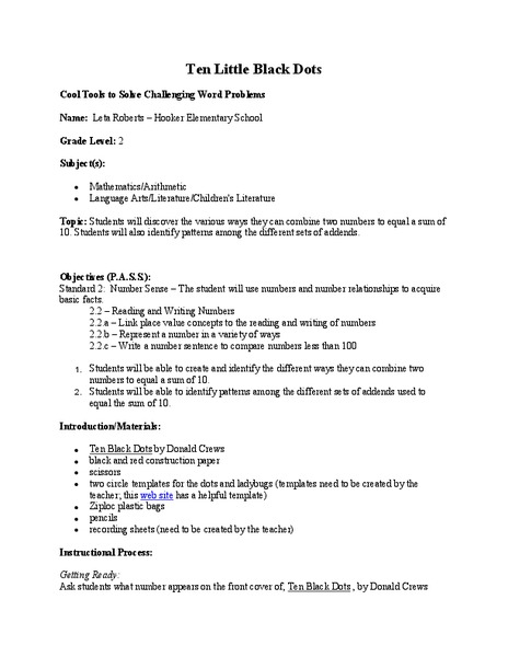 Ten Little Black Dots Lesson Plan