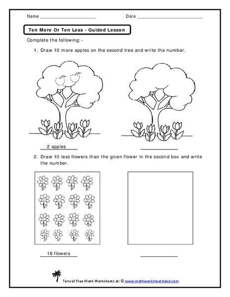 Ten More or Ten Less Worksheet