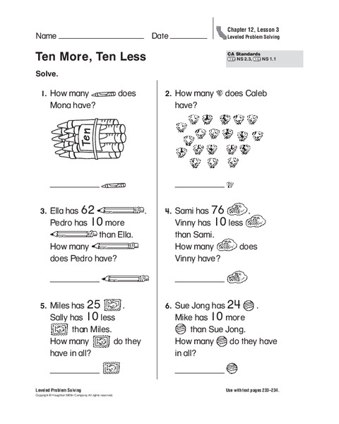 Ten More, Ten Less Worksheet