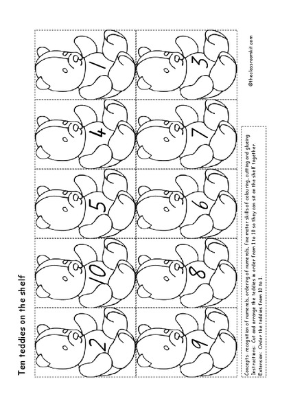 Ten Teddies on the Shelf Worksheet