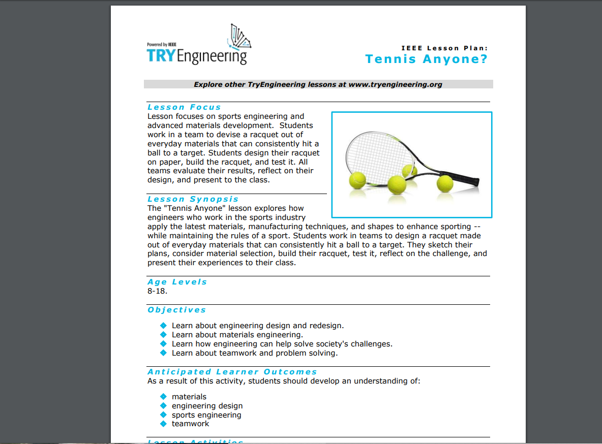 Tennis Anyone? Lesson Plan
