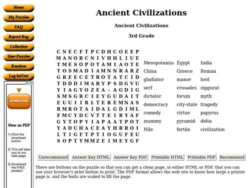 Ancient Civilizations Worksheet