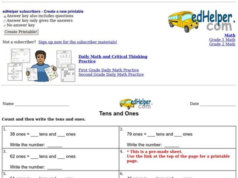 Tens and Ones Worksheet
