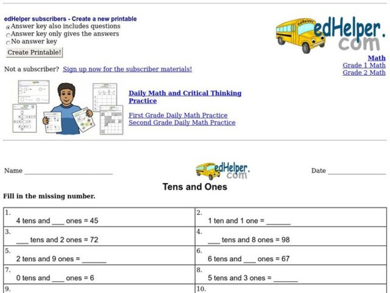 Tens and Ones Worksheet