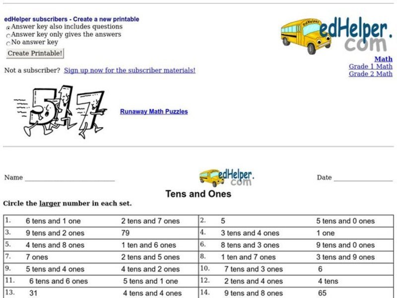 Tens and Ones Worksheet