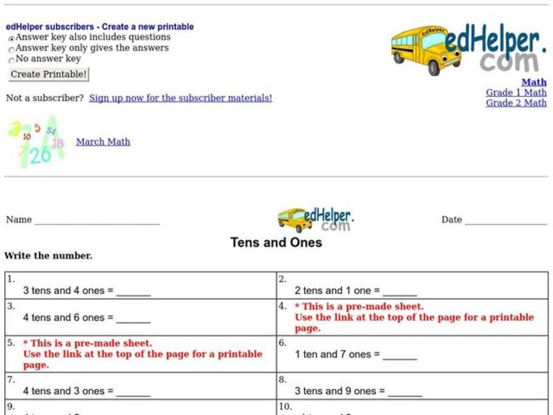 Tens and Ones #4 Worksheet