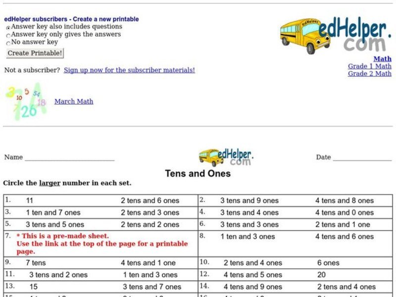 Tens and Ones: Place Value Worksheet