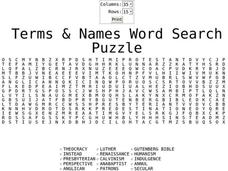 Terms & Names Word Search Puzzle Worksheet