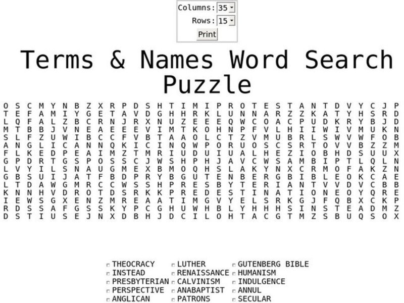 Terms & Names Word Search Puzzle Worksheet