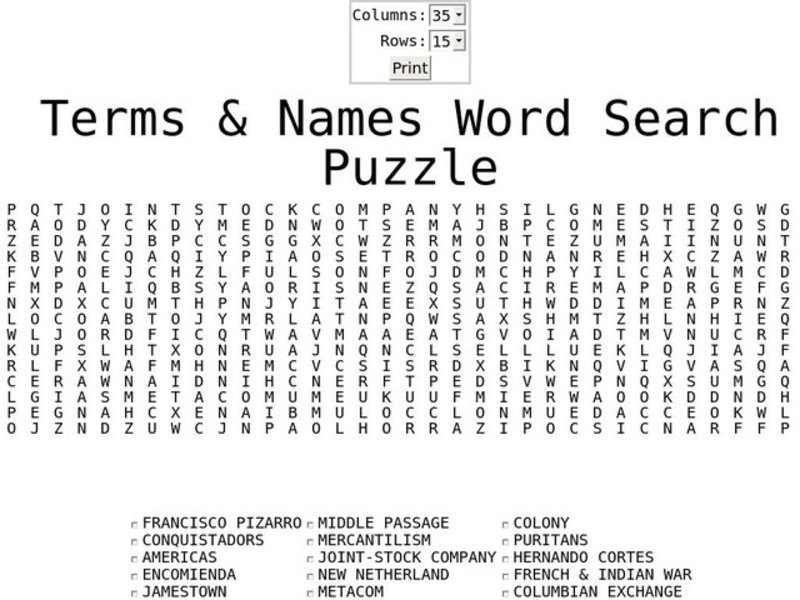 Terms & Names Word Search Puzzle Worksheet