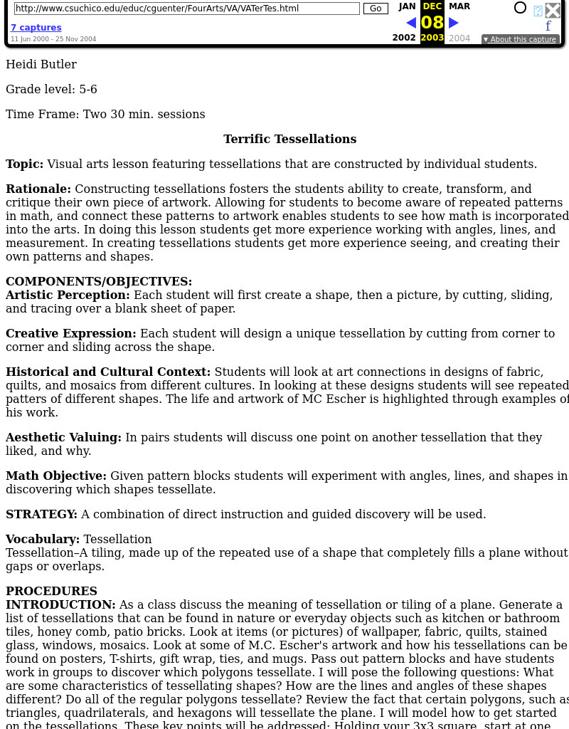 Terrific Tessellations Lesson Plan