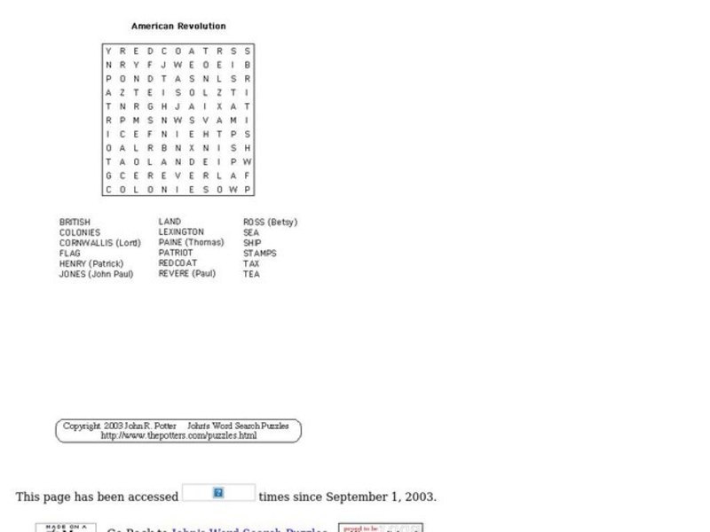 American Revolution Puzzle Worksheet