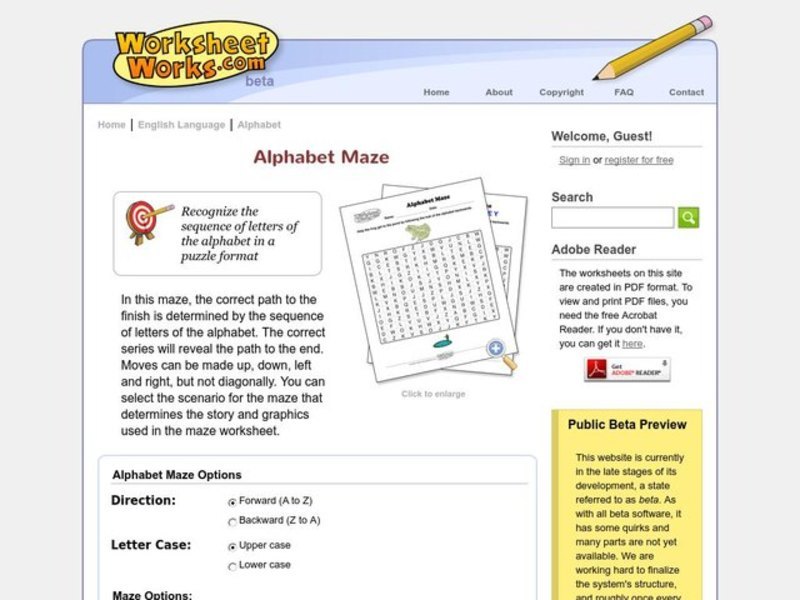 Alphabet Maze Worksheet