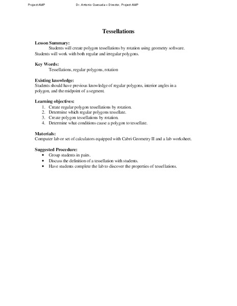 Tessellations Lesson Plan