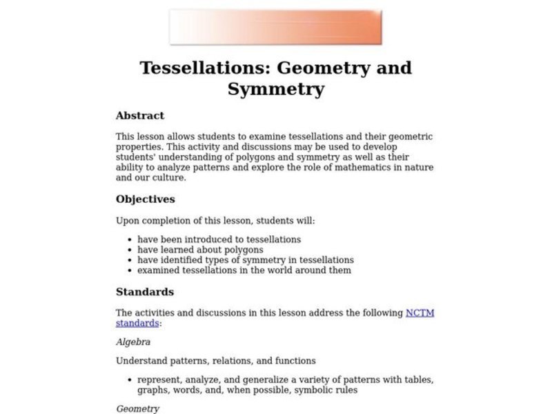 Tessellations: Geometry and Symmetry Lesson Plan