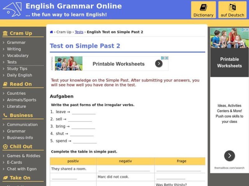 Test on Simple Past Tense Interactive