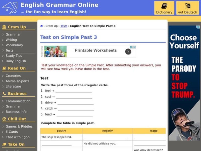 Test on Simple Past Tense Interactive