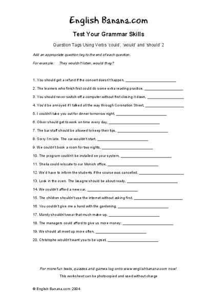Test Your Grammar Skills Worksheet