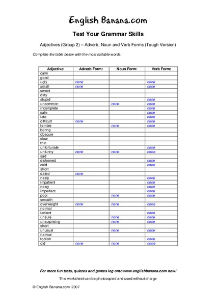 Test Your Grammar Skills Worksheet