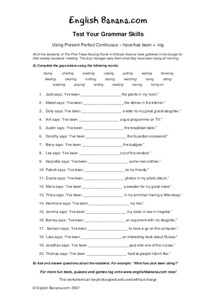 Test Your Grammar Skills Worksheet