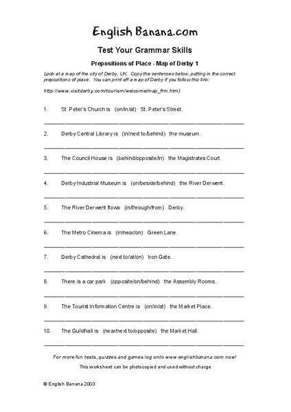 Test Your Grammar Skills: Prepositions of Place Worksheet