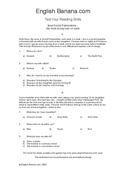Test your reading skills Worksheet