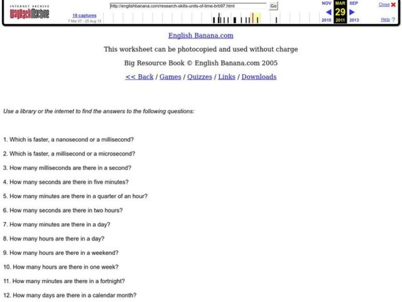 Test Your Research Skills - Units of Time Worksheet