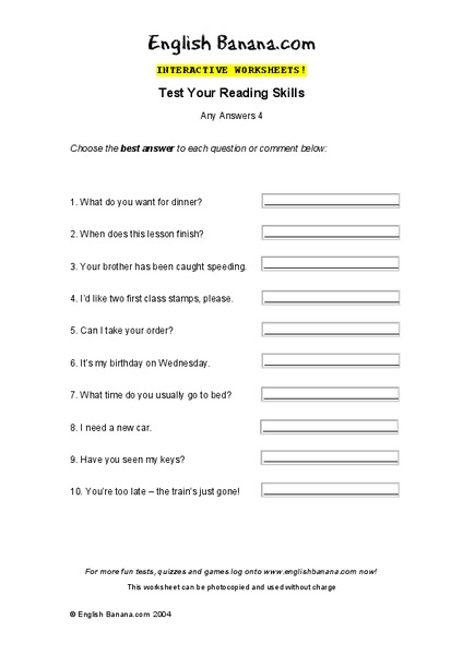 Test Your Reading Skills Interactive