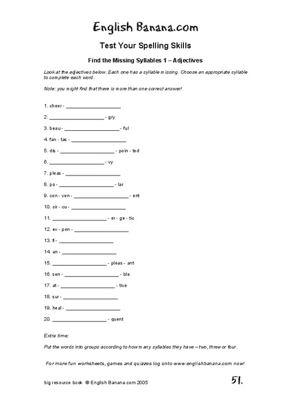 Test Your Spelling Skills Worksheet