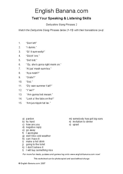 Test Your Speaking & Listening Skills Worksheet