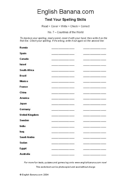 Test your spelling skills Worksheet