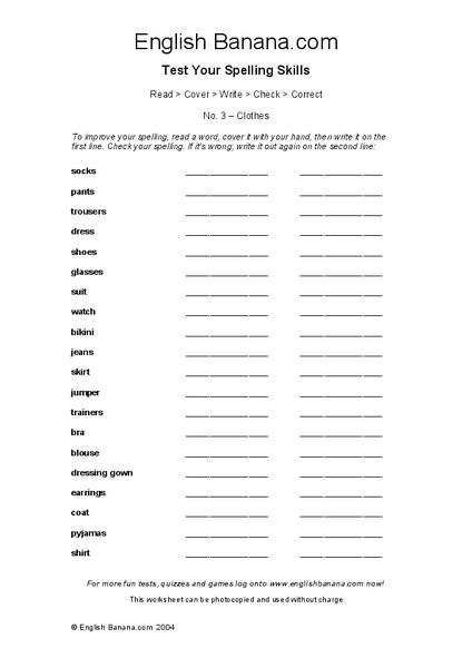 Test Your Spelling Skills Worksheet