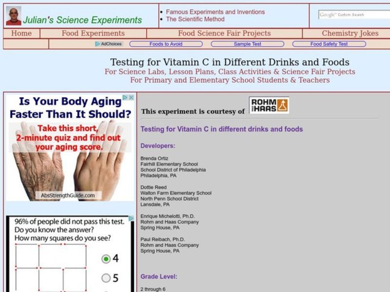 Testing for Vitamin C in Different Drinks and Foods Lesson Plan