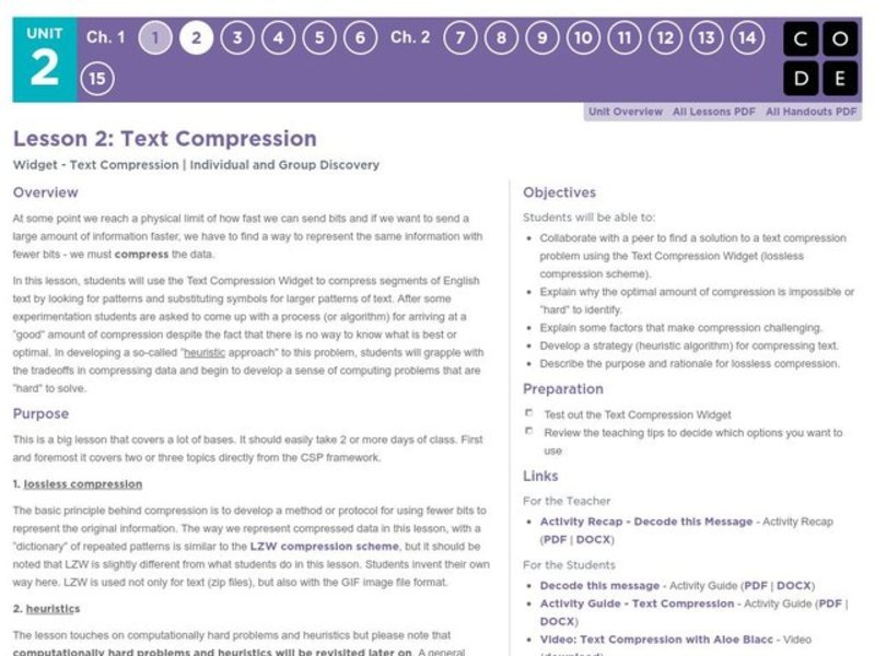 Text Compression Lesson Plan