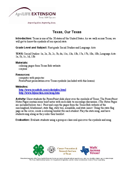 Texas, Our Texas Lesson Plan