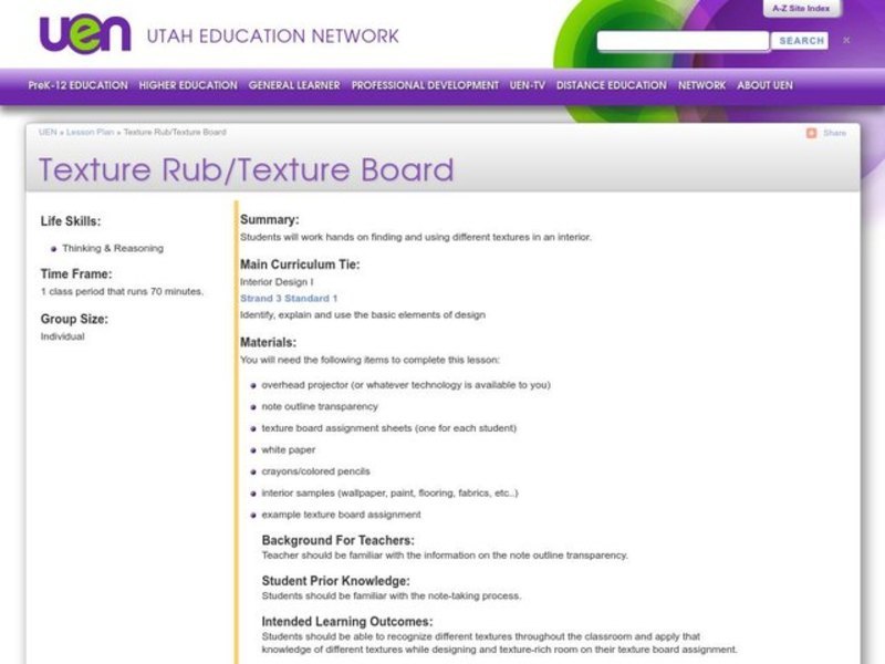 Texture Rub/Texture Board Lesson Plan