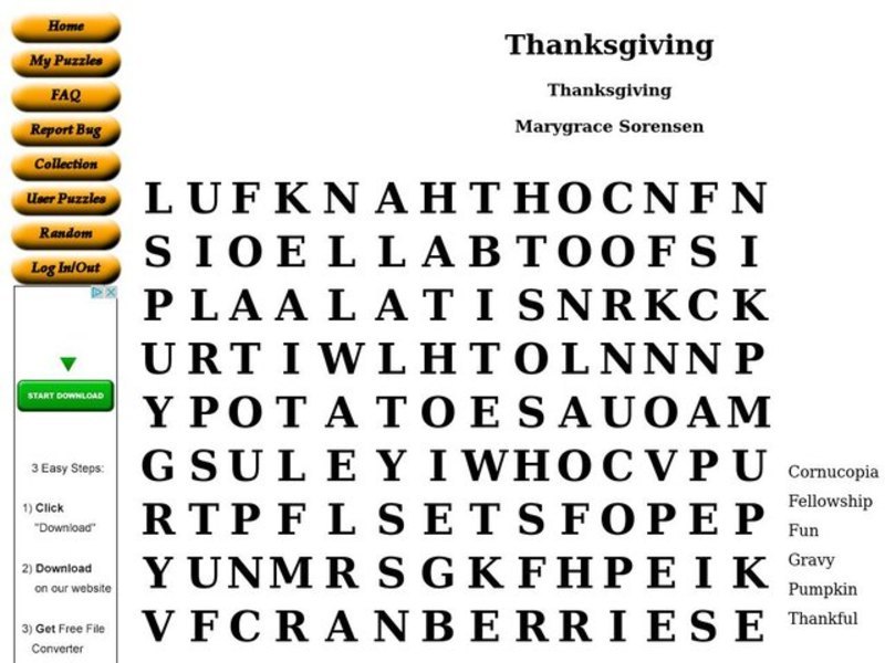 Thanksgiving Worksheet