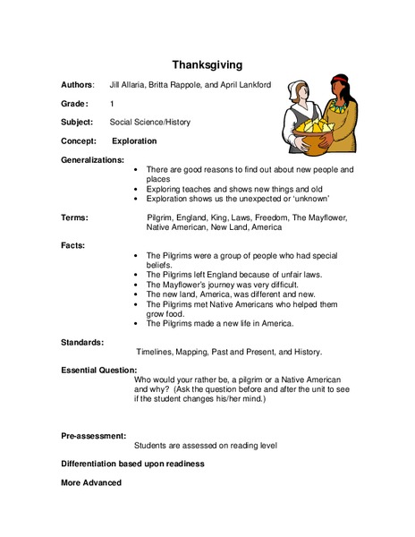 Thanksgiving Lesson Plan