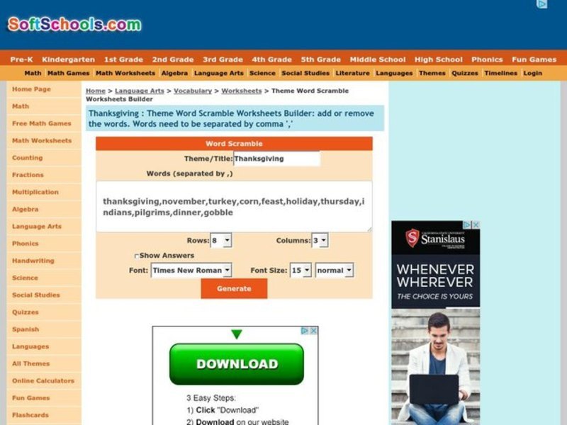 Thanksgiving Worksheet