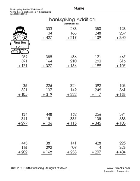 Thanksgiving Addition Worksheet