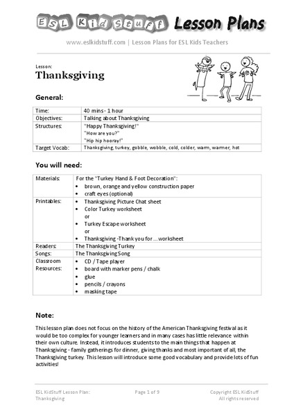 Thanksgiving Lesson Plan