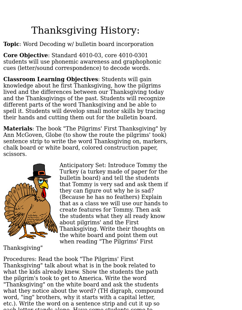 Thanksgiving History Lesson Plan
