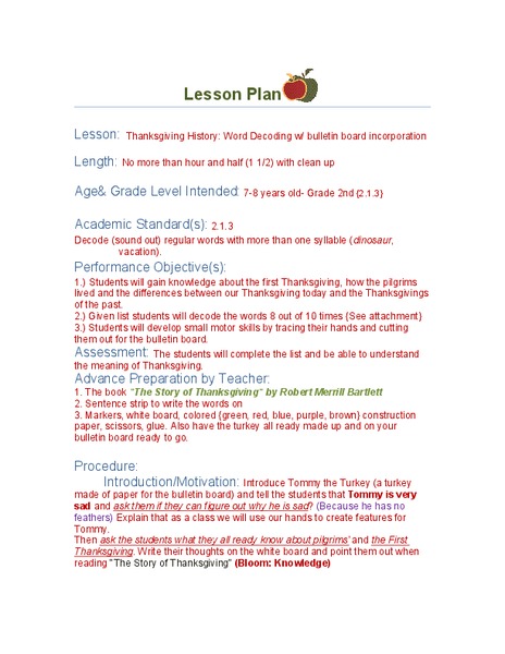 Thanksgiving History Lesson Plan