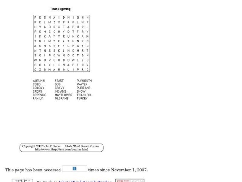 Thanksgiving Puzzle Worksheet