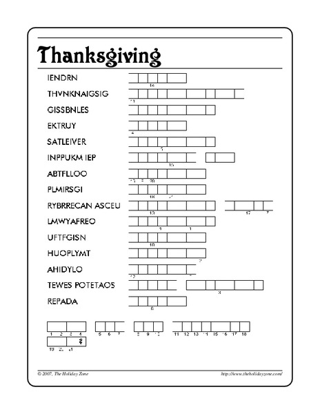Thanksgiving Word Scramble Worksheet